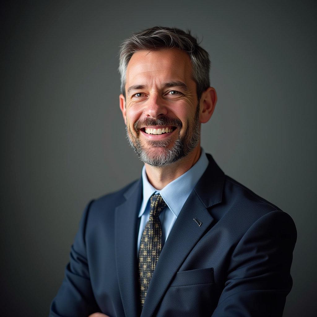 Portrait of Adjutant in professional attire managing veterans affairs documentation